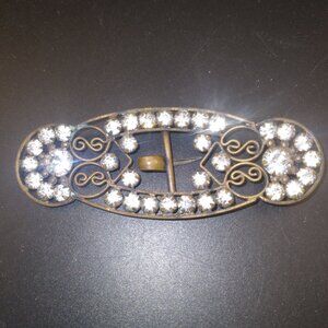 Vintage Czech Brass Belt Buckle Clear Paste Rhinestone Buckle